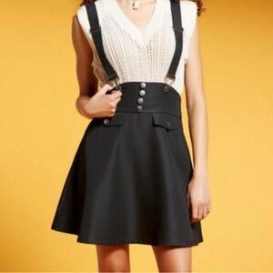 Hot Topic Black Suspender Skirt Bow Back A-Line Size M